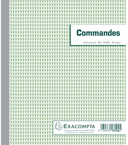 Exacompta - Réf. 13104E - 1 Manifold COMMANDES - 50 feuillets numérotés et autocopiants - duplicatas (1 original + 1 copie) - format 210 x 180 mm - fabriqué en France