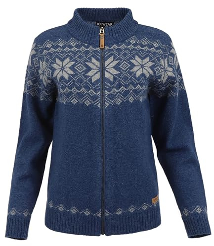 ICEWEAR Damen-Nótt-Strickjacke aus Angora-Wolle | Pullover mit Stehkragen und Reißverschluss | Winter und Sport | nordisch inspiriertes Sternenmuster