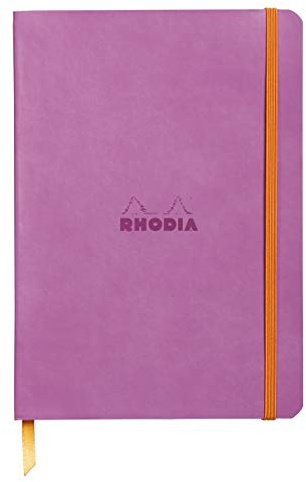RHODIA 117411C - Lilac Soft Notebook - A5 - Lined - 160 pages - Ivory Clairefontaine Paper 90 g/m - Bookmark, Elastic Closure - Faux Leather Cover - Rhodiarama Collection