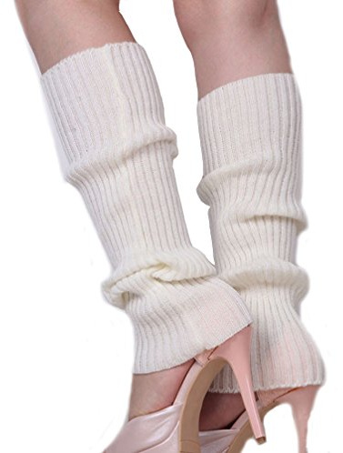Ewandastore Women's Candy Color 80S Winter Leg Warmers Knitted Wool Crochet Long Boot Socks, White