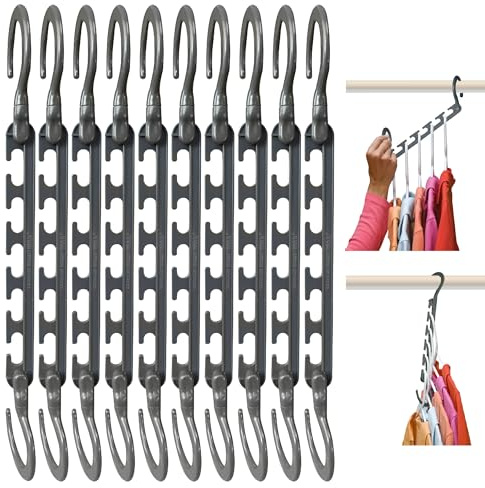 Wonder Hanger Max 10-Pack Space Saving Hangers, Reinforced Hooks Swivels 360°, Cascading Hanger, College Dorms & Storage Closet Organizer, Fully Assembled – Grey