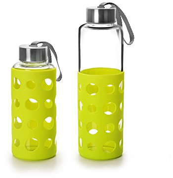 IBILI Borraccia in vetro lake 550 ml verde, in borosilicato, riutilizzabile, protezione antiurto