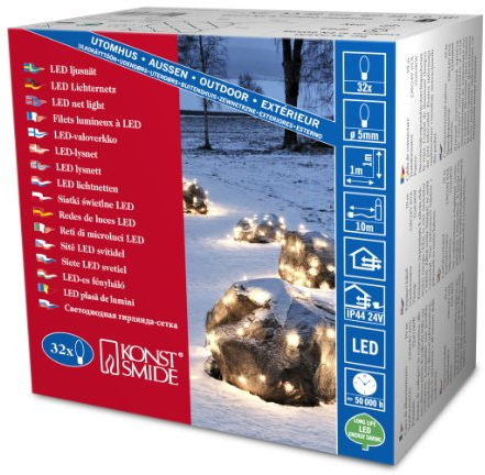 Konstsmide 3748-100 LED Lichternetz 32 warm weiße Dioden / 1x1 Meter / 24V Außentrafo / schwarzes Kabel