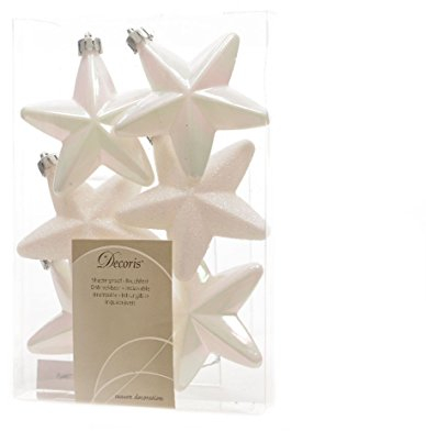 Christbaumschmuck Sterne Kunststoff 7cm x 6 Stück Anhänger Glitzer weiß irisierend