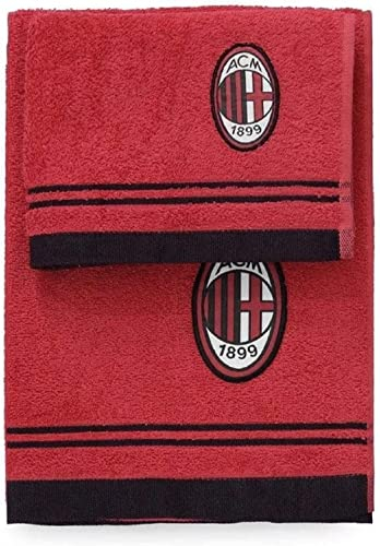 AC Milan Set Handtuch und Gästehandtuch Frottier, 100% Baumwolle, Rot/Schwarz, 100 x 60 x 1 cm
