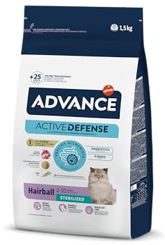 Advance Cat Hairball Sterilized, Pienso para Gatos Adultos Esterilizados para prevenir la formación de Bolas de Pelo con Pavo, 1,5kg