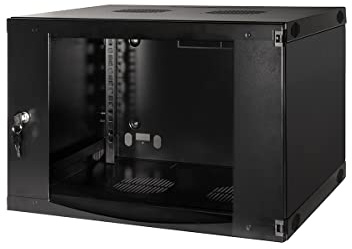 LogiLink Professional 19 Zoll Wandgehäuse mit 6 HE (Höheneinheit), Glastür mit Zylinderschloss, Flatpack, Farbe: Schwarz