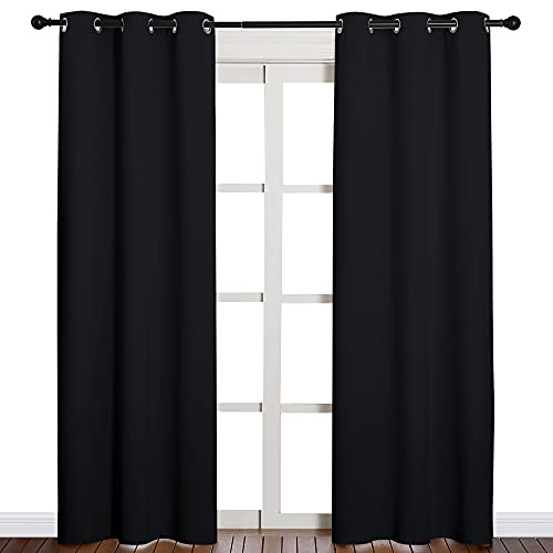 NICETOWN Thermal Insulated Black Blackout Curtains/Drapes 84 inches Length 2 Panels Set for Living Room, 42 inches Wide, Privacy Sound Reducing Room Darkening Draperies Window Treatment