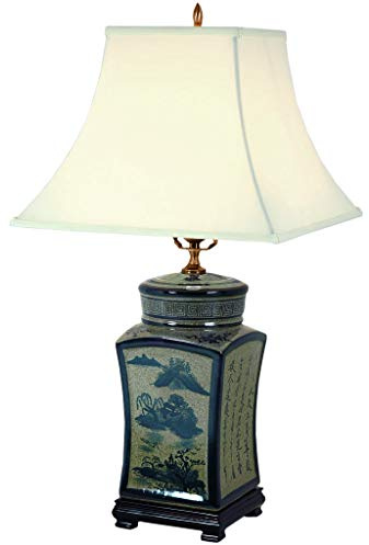 Red Lantern 25 Blue & White Chinese Calligraphy Porcelain Lamp