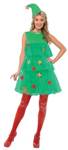 Smiffys Costume sapin de Noël, Vert, avec robe et chapeau Halloween