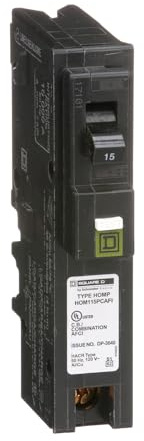 Square D by Schneider Electric Homeline 15 Amp Mini Circuit Breaker, 1 Pole, 120V AC, 10kA Breaking Capacity, Plug in Mount, CAFI/CAFCI, Residential Use (HOM115PCAFIC)