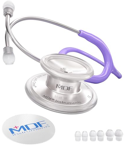MDF Instruments, MD One Stainless Steel Premium Dual Head Stethoscope, Adult, Pastel Purple Tube, Silver Chestpieces-Headset, MDF77707