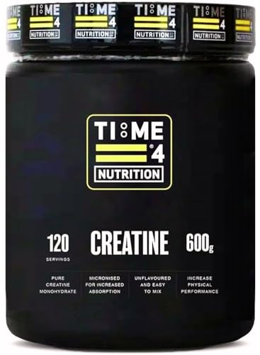 Time 4 Creatine Powder 600g - 120 x 5g Servings - Micronised Creatine Monohydrate Powder, Unflavoured 100% Pure Premium Grade Creatine Monohydrate, Easy to Mix, Vegan Friendly, Gluten Free, No Filler