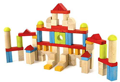 Jeujura J8243 Holzbausteine in Box, Mehrfarbig, 82 Stück