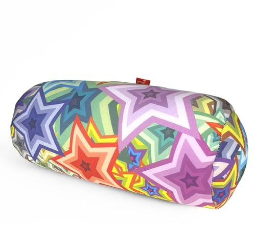 COVERBAGBCN - Coussin Cylindrique Anti-Stress Relax | Soulagement des Cervicales et Lombaires | Remplissage de Billes Confortables | Tissu Lycra Doux au Toucher | Lavable en Machine |35x15 cm(ÉTOILES)