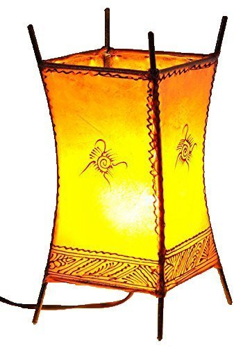 Simandra Orientalische Lampe Stehlampe marokkanische Hennalampe Lederlampe Tischleuchte Stehleuchte Orient Carree Sonne 30 cm Color Orange