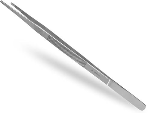 Kochpinzette Küchen-Pinzette Grillpinzette Pinzette 45,0 cm Farbe Silber | Gerade Edelstahl Grillpinzette mit innengeriffelten Zangenspitzen zum präzisen Fassen von Würstchen oder Steaks