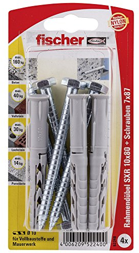 Fischer 52240 Lot de 4 Chevilles pour ossatures et cadres SXR 10 x 80 mm SS K