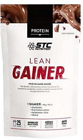 Stc Nutrition – Lean Gainer – Speziell zum masseaufbau – Muskelaufbau – Verhältnis kohlenhydrate-Protein 2:1 – Schokoladengeschmack - 25 shaker - 1 kg