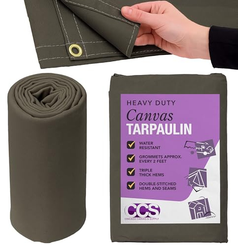 CCS Waterproof Canvas Tarp Cover (21oz) – Heavy Duty Duck Cloth, Waxed Canvas Tarpaulin with Rustproof Brass Grommets for Camping, Construction, Equipment & Outdoor Use (Olive Drab,6x8 Ft)