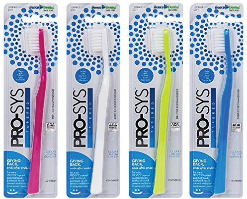 PRO-SYS® Adult Tapered Soft Toothbrush (Colorful 4-Pack) - ADA Accepted, Made with Soft Dupont™ bristles