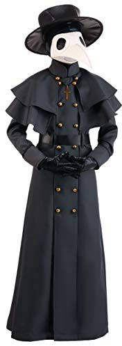 Kid's Classic Plague Doctor Halloween Costume with Jacket, Belt, Hood, Gloves, Mask, Hat, & Cross Necklace L
