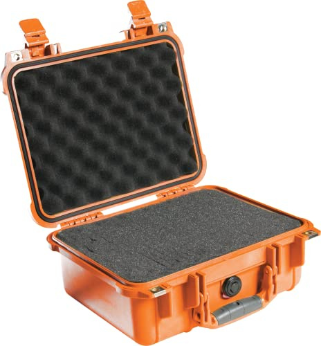 PELI 1400 Maleta fotográfica resistente a los impactos, IP67 estanca e impermeable al polvo, 9L de capacidad, fabricada en Alemania, con espuma personalizable, color naranja