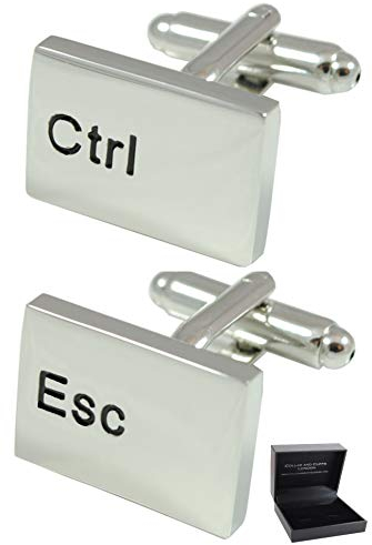 Gemelos Camisa Hombre Color Plata - Con Caja - Gemelos para Camisas - Ctrl Esc Teclado De La Computadora - PC - Latón - Informática - Ordenador - Rectángulo Moderno Lisos - Un Par