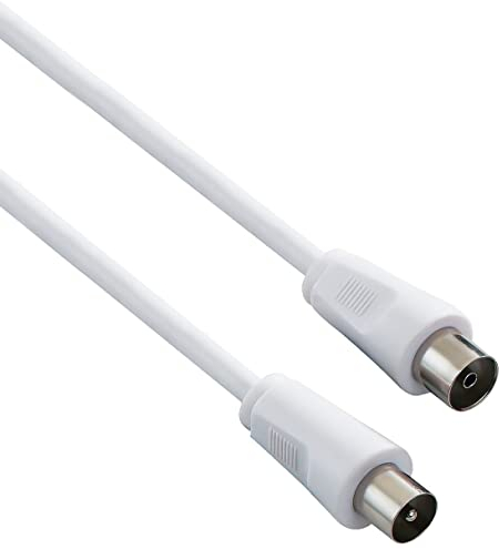 PremiumCord Câble d'Antenne TV Coaxial 10m, 75 Ohm, Fiche IEC à Prise, Blindé - Pour DVB-C, DVB-T/T2, 4K UHD 2160p, FULL HD 1080p 3D, Couleur Blanc