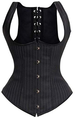 KUOSE Fashion Pinstripe Waistcoat Underbust Halter Neck Corset Waist Cincher Lingerie Black