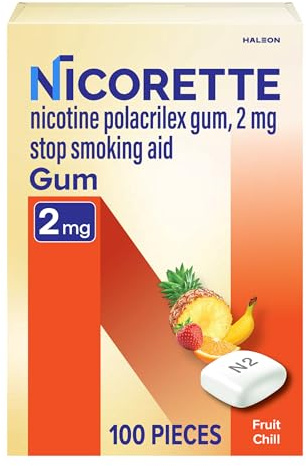 Nicorette 2 mg Nicotine Gum to Quit Smoking - Fruit Chill Flavored Stop Smoking Aid, 100 Count