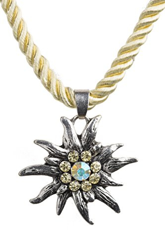 Trachtenkette Edelweiss Anhänger mit Kordellband diverse Farben Trachten Kette für Dirndl und Lederhose Trachtenschmuck (Beige)