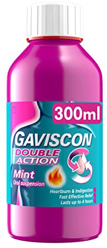 Gaviscon Double Action Liquid Mint 300 ml - Heartburn Relief, Acid Reflux Solution, Stomach Pain And Nausea Remedy, Quick Effective Antacid, Lasts Up To 4 Hours, Supports Digestion