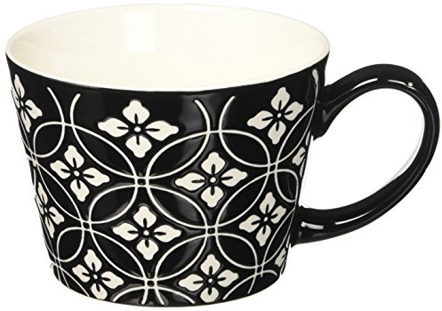 Excelsa Tazas & Co. Taza Jumbo ml 415 Flor/rombo, Porcelana, Negro, 11 x 11 x 8 cm