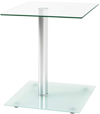 HAKU Beistelltisch alu satiniert Metall Couchtisch Sicherheitsglas 6 mm - Maße: B 40 x H 52 x T 40 cm Style: Modern