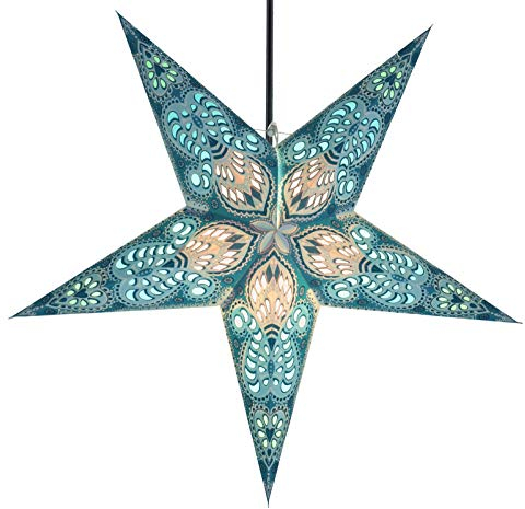 GURU SHOP Faltbarer Advents Leucht Papierstern, Weihnachtsstern 60 cm - Menor Türkis, Papiersterne 60 cm