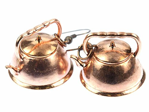 Miniblings vattenkokare örhängen kopparpanna tekanna koppar tekanna te – handgjorda modesmycken I örhängen förgyllda, 40mm, Metall Koppar