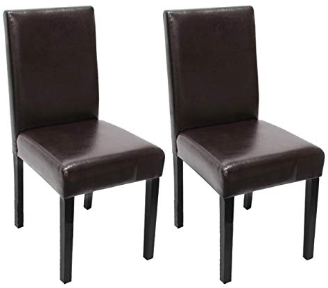 Mendler 2er-Set Esszimmerstuhl Stuhl Küchenstuhl Littau - Kunstleder, braun, dunkle Beine