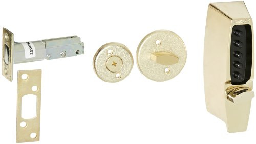 Simplex - 710203 Kaba 7100 Series Metal Mechanical Pushbutton Auxiliary Lock with Thumbturn, 25mm Tubular Deadbolt, Flat Front Face Plate, 70mm Backset, Bright Brass Finish