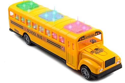 Toysery Yellow School Bus with Flashing LED Lights and Bus Sounds. Bump and Go Action Bus for Boys and Girls 3 Years Old and Above