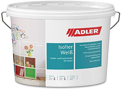 Aviva Isolier-Weiß 1 Liter, Nikotinfarbe und Renovierfarbe, hochwertige Wandfarbe weiss gegen Flecken mit hoher Deckkraft