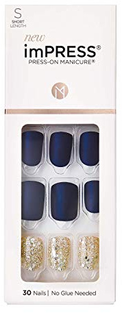KISS imPRESS Press-On Manicure, Wannabe Star, Short Length Square, with PureFit Technology, Includes Prep Pad, Mini File, Cuticle Stick, and 30 Fake Nails