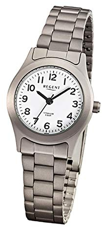 REGENT Armbanduhr Titan Damenuhren-Kollektion Damen-Uhr mit Titan (Metall)-Armband grau Silber analoges Quarzwerk D1URF855