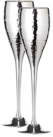 EDZARD 2er Set Sektflöte Dodo (200 ml) versilberter Sektkelch - Sektglas, Champagnerglas - Kelche für Wein, Sekt, Champagner, Prosecco aus Messing gehämmert zum feiern