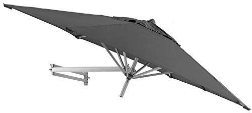 EASYSOL Sonnenschirm 250 cm rund mit Wand Halterung ohne Schirmständer für Balkon oder Terrasse, Marktschirm Gartenschirm Terrassenschirm, knickbar mit Windauslass, grau