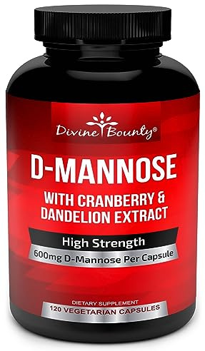 Divine Bounty D-Mannose Capsules - 600mg D Mannose Powder per Capsule with Cranberry and Dandelion Extract to Support Normal Urinary Tract Health - 120 Veggie Capsules
