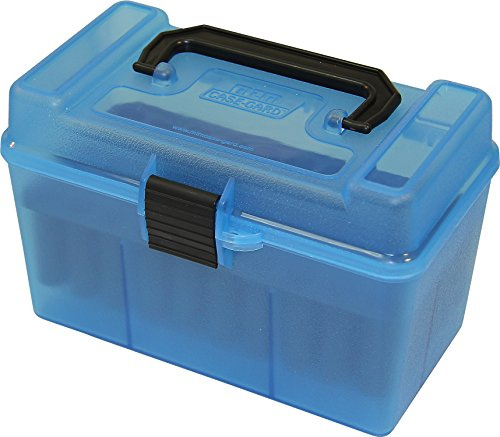 MTM H50-XL-24 Deluxe 50 Round Rifle Ammo Box 270 300 WSM 300 338 Rem Ultra Mag 338 Lapua Mag, USA Made, Clear Blue