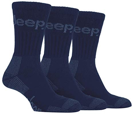 Jeep Mens 3 Pair Luxury Terrain Cushion Sole Walking Hiking Work Socks 6-11 (Navy Blue)