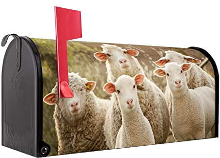 banjado® Amerikanischer Briefkasten - US Mailbox/Letterbox mit Motiv Schaffamilie 51x22x17cm - Postkasten Stahl aus Amerika – Briefkasten amerikanisch schwarz pulverbeschichtet