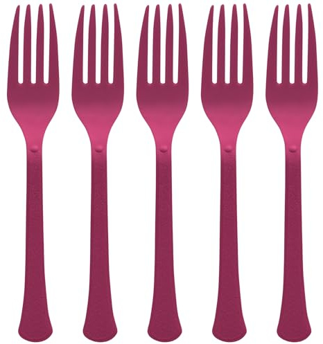 Berry Plastic Heavy Weight Forks (20 Count) - Premium Disposable Plastic Cutlery, Perfect for Home Use and All Kinds of Occasions
